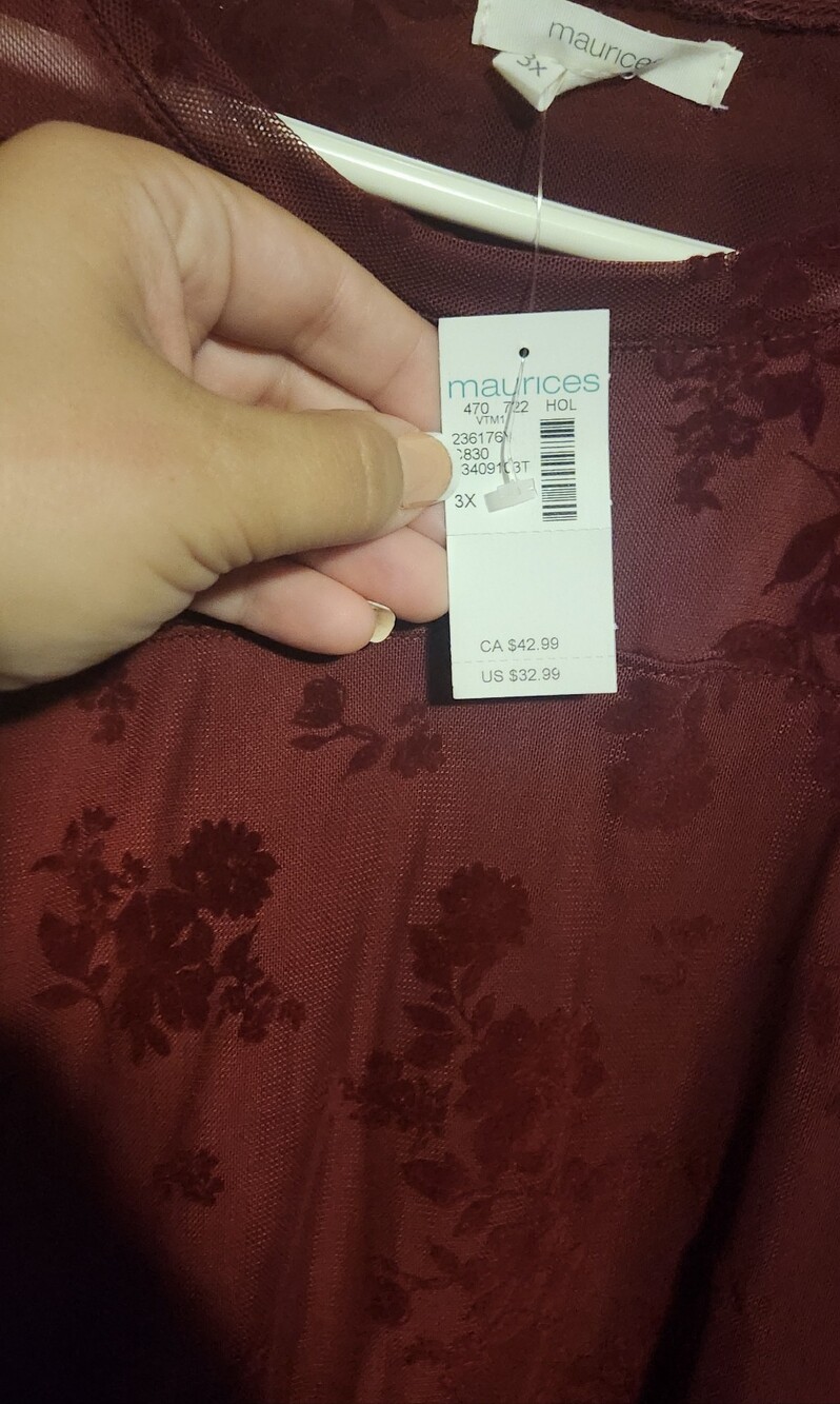 Maurices Deep Burgundy Floral Jacquard TopPlus Size
